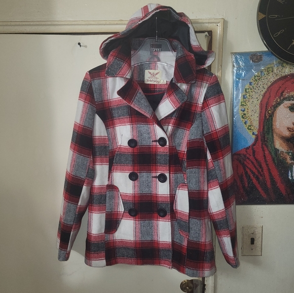 Faded Glory Women's Double-Breasted Faux Wool Peacoat with Hood XS - Picture 7 of 12